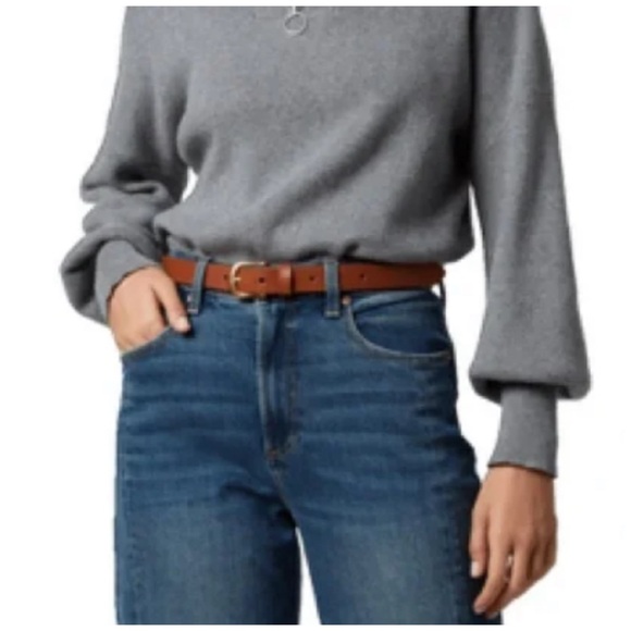 FRYE - 25mm Genuine Leather Belt Deep Cognac Brown with Gold Hardware L/XL - NWT - Picture 2 of 10